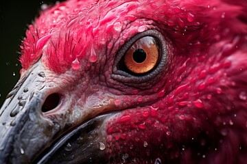 Ultra realistic flamingo close up portrait in soft morning light, captured with detailed textures