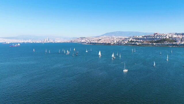 Timelapse view of sailing boats in the sea