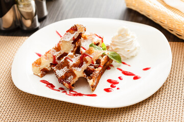 belgian waffle with whipped cream