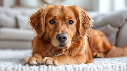 Golden Retriever Dog Resting in Studio with White Background