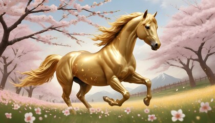 Craft a scene with a golden horse prancing through upscaled_4