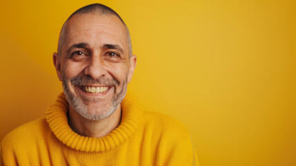 Obraz premium A woman with a shaved head is smiling, cancer patient with chemotherapy