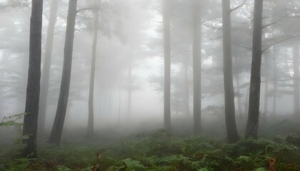 A dense fog enveloping the trees of a misty forest upscaled_2