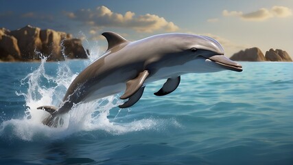  A playful dolphin leaping out the water, creating a splash. --ar 3:2 --v 4 