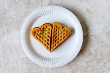 Heart shape of Plain Croissant Waffle or Croffle served in white plate