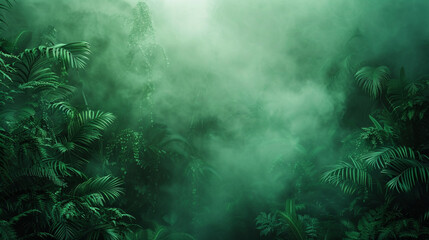Obraz premium Jungle mist, lush green fading into a mysterious smoky haze