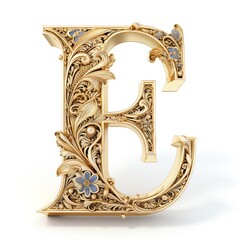 Golden font letter E on white background