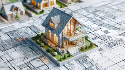 Home construction. Construction scheme. Work plan with dimensions and description. Small house on the construction scheme. Building and Construction Industry Concept. Three-dimensional plan.