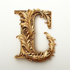 Golden font letter L, with luxurious carvings