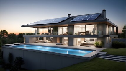 Fototapeta premium Utilizing cutting-edge technology and automation, the smart house rooftop system maximizes efficiency, maximizes energy usage, and monitors performance—a demonstration of the integration of renewable 