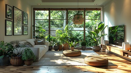 Detailed Scandinavian simplicity living room showcasing an elegant balance of light and texture, rendered hyperrealistically with a focus on clean aesthetics and functional design.