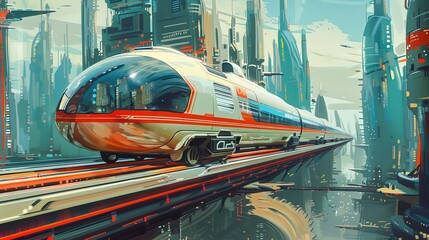 Illustration depicting futuristic railway travel