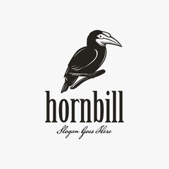 Vintage Hornbill logo design, hornbill bird on branch logo vector © DOMHOUZE
