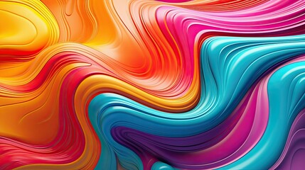 Fototapeta premium 3d abstract wallpaper. Liquid metal rainbow waves. Rainbow colored swirls background