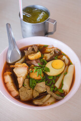 Chinese Roll Noodle Soup on Table