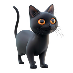 3D rendering of a cute black cat looking up with big eyes  isolated on a transparent background