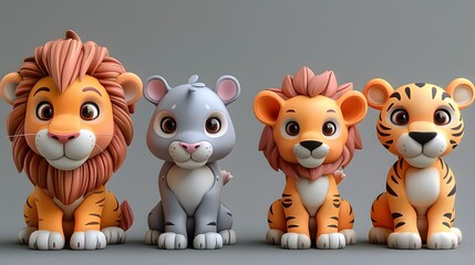 Naklejka premium Assorted Cartoon Animal Figurines in Playful Poses