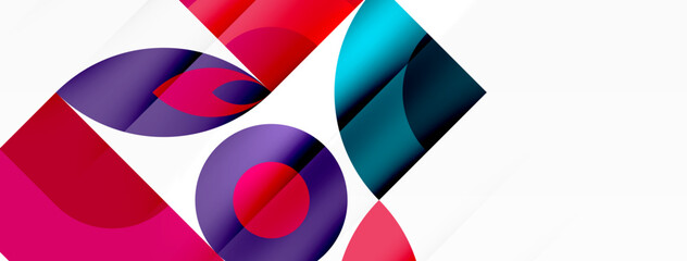 Obraz premium A vibrant colorfulness of red, magenta, and electric blue in a geometric pattern of circles on a white textile background, showcasing symmetry and artistry