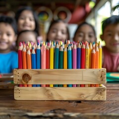 Diverse community students exploring educational art supplies in classroom