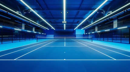 Indoor Tennis Arena with Illuminated Court and Fans Generative AI
