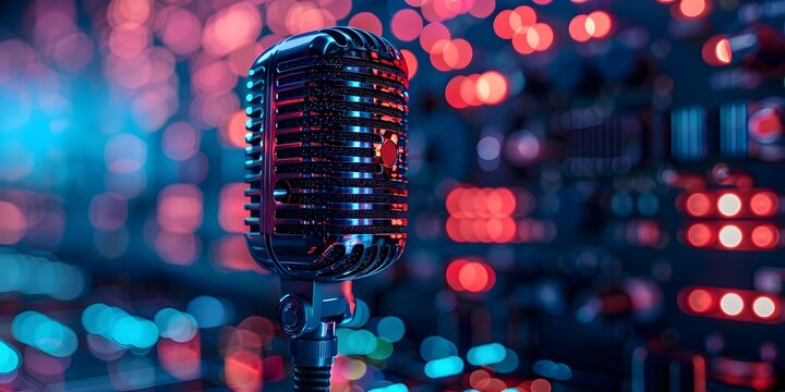 Vibrant Microphone in Spotlight for Podcast Production
