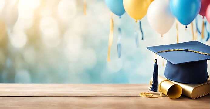 graduation party invitation template with festive background, blank space for text, Graduation cap, mock-up design 