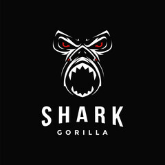 Aggressive powerful gorilla and shark logo icon vector template on black background