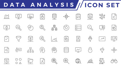 Data analysis thin line icon mega set. Data processing outline pictograms for website and mobile app GUI. Digital analytics simple UI, UX vector icons