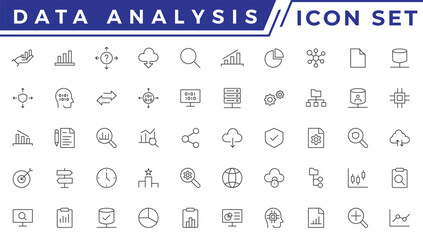 Data analysis thin line icon mega set. Data processing outline pictograms for website and mobile app GUI. Digital analytics simple UI, UX vector icons