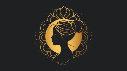 Illustrated icon/logo/design of a woman's face in profile with a frame of lotus flowers. Logo for wellness, aromatherapy, healing, recovery or massage business.