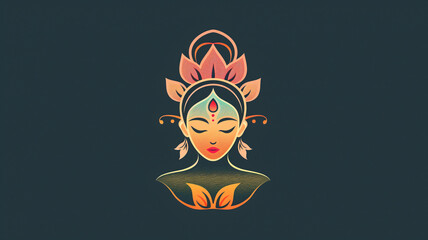 Illustrated icon/logo/design of a woman's face adorned with jewelry and lotus flowers. Logo for wellness, aromatherapy, healing, recovery or massage business.