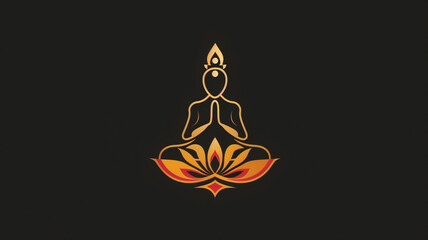 Illustrated icon/logo/design of a golden meditating person sitting cross legged in a lotus flower. Logo for wellness, aromatherapy, healing, recovery or massage business.