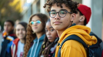 Unrecognizable teenage students in high school campus