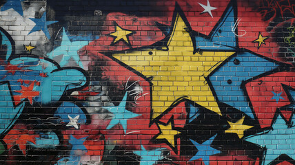 Pop art comic street stars with a ghost on a brick wall. Fantastic background.	