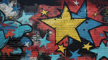 Obraz premium Pop art comic street stars with a ghost on a brick wall. Fantastic background. 