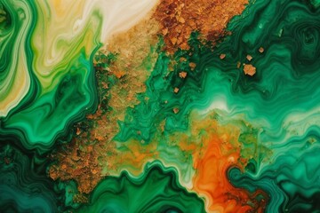 Liquid Paint Marble Texture Green Background Crafted by AI
