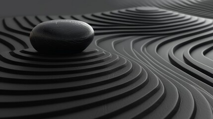 A minimalist zen garden illustration with raked sand and a single smooth rock. Ripples emanating from the rock represent a gentle line pulse.