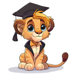 Adorable Tiger Cub Graduate Sitting, Light Background