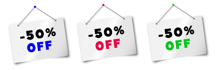 Vector Illustration Red Banner -50% With megaphone. Web Element