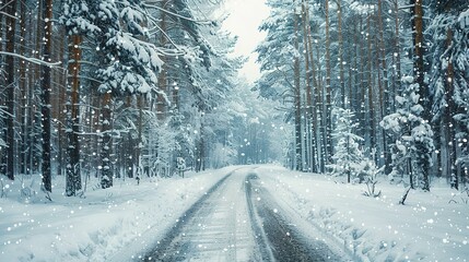 Snowfall Blankets a Serene Forest, Creating a Scene of Enchanting Beauty