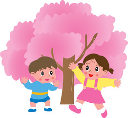 桜と子供
