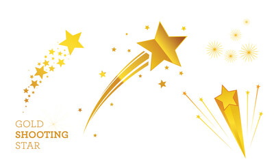 Gold shooting star and Star bursting emblem Golden reward Victory sign