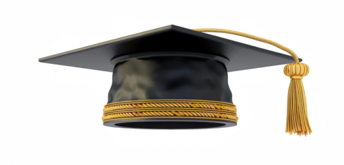 Graduation cap and diploma isolated on white background showing academic achievement and success, png.