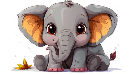 Naklejka premium Cute Cartoon Elephant Sitting and Smiling Playfully