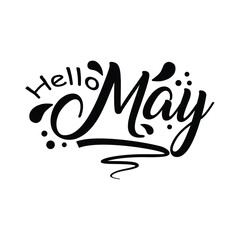 Hello May lettering typography with white background.