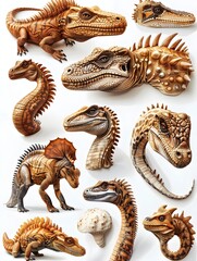 Fototapeta premium Detailed Illustrated Collection of Diverse Prehistoric Dinosaur and Reptilian Creatures