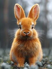 Obraz premium Curious Rabbit Sitting in Vibrant Green Meadow