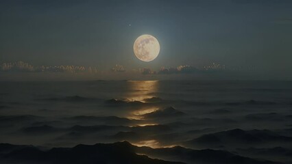 Tranquil full moon over calm sea at night