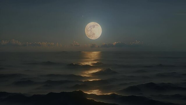 Tranquil full moon over calm sea at night