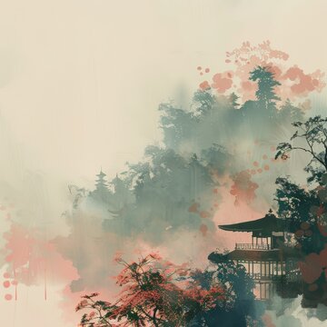 Serenity Scene with Japanese Padoga Inspiration Generative AI